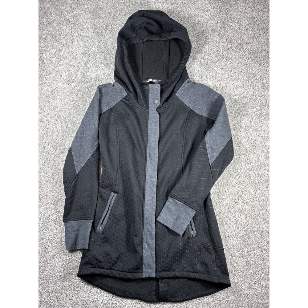 The North Face Womens Fleece Lined Quilted Hooded Jacket Black Grey Size S‎